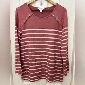 Market & Spruce Burgundy and White Striped Blouse